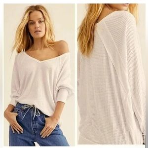Free People White V-Neck Sweater